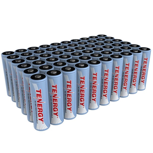 Tenergy AA Rechargeable Battery, High Capacity 2500mAh NiMH AA Battery, 1.2V Double A Batteries, 60 Pack