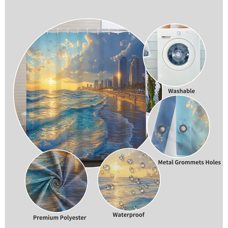 ChloropLastid Beach Ocean Shower Curtain, 72x72 Teal Blue Cute Nautical
