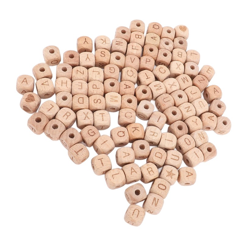 100Pcs Alphabet Wooden Beads,12mm Side Length AZ Square Wooden Letter