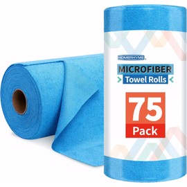 HOMERHYME Microfiber Cleaning Cloth Roll, 75 Pack Tear Away Microfiber Towel, Reusable Washable Shop Towels, Lint Free All-Purpose Cleaning Rags Wash Cloths for Home Car Kitchen Automotive 11.5"x11.5"