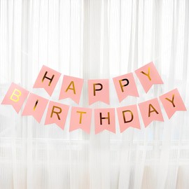 Redreo Birthday Bunting, Happy Birthday Banner, 5 Metres, Birthday Decoration Accessories, Party Decoration Banner, Suitable for All Ages (Pink)
