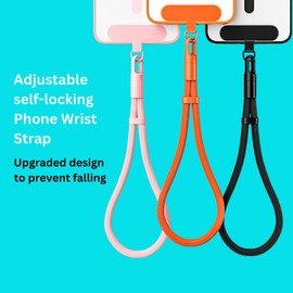 KEESOO Minimalist Wrist Strap Phone Lanyard with Adjustable Drop-Proof Design, 7mm Reinforced Climbing Rope Material, 2 Phone Tether Tabs (Matching Metal and Rotatable Clear) - Sakura Pink