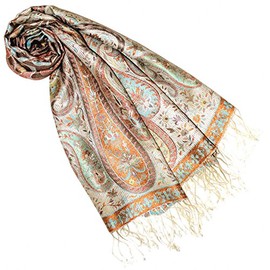 Lorenzo Cana Luxury Pashmina Scarf Jacquard Woven 100% Silk Paisley Pattern Multicoloured 70 x 190 cm -