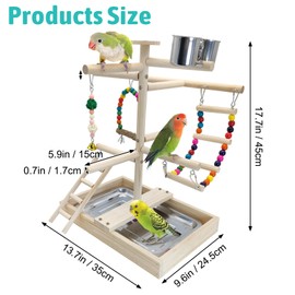 Apatal Bird Playground for Training & Playing Natural Wood Parrot Perch Stand Jungle Gym Chewing Toys with Hanging Ladder & Stainless Feeder Cups Parakeet Cage Playstand for Budgie Cockatiel Conure