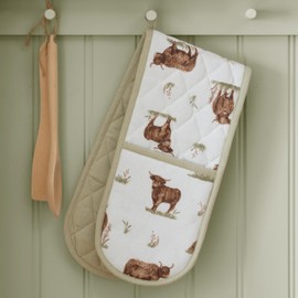 Catherine Lansfield Angus Highland Cow Cotton Kitchen Double Oven Glove Natural