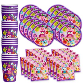 Patchwork Owl Birthday Party Supplies Set Plates Napkins Cups Tableware Kit for 16