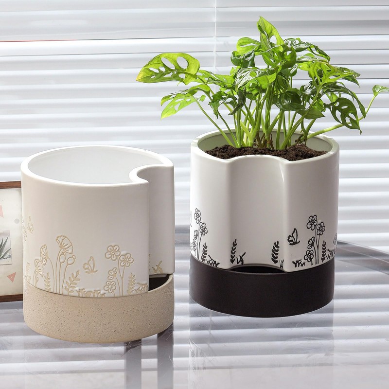 Nihow Self Watering Plant Pot: 8 Inch Ceramic Planter with