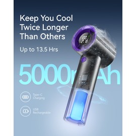 Mini Handheld Fan, Speed(1-199) Powerful Turbo Portable Fan, 30000 RPM High Speed Moter [14H Max Cooling Time] 5000mAh Battery Rechargeable,Pocket Personal Small Travel GIfts for Women,Black Purple