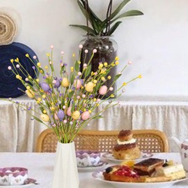 Yawwind 12 PCs Easter Table Flowers17 Inches Eggs Flowers Easter Floral Stems with Colorful Eggs Berry for Home Vase Spring Indoors Decor