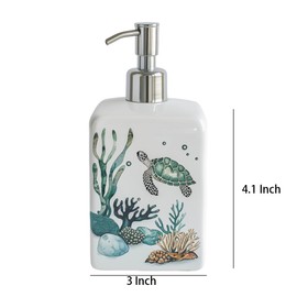 CHOOLD Ceramic Sea Turtle and Sea Grass Dispenser with Plastic Pump, Refillable Lotion Soap Container, Lotion Bottle, Hand Soap Dispenser