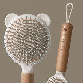 Stylish Wooden Handle Cushion Hair Brush Set of 2 Wood Cute Paddle Brush 213 (Navy) 2ea