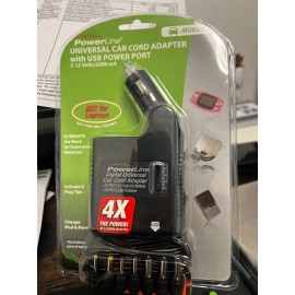 POWERLINE UNIVERSAL CAR CORD ADAPTER WITH USB POWER PORT 3-12VOLTS/2000