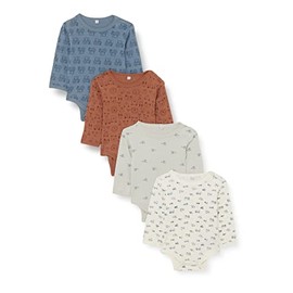 PIPPI Unisex Baby Bodysuit LS AO-printed (4-pack) Shaping Bodysuit, Blue, 92, blue