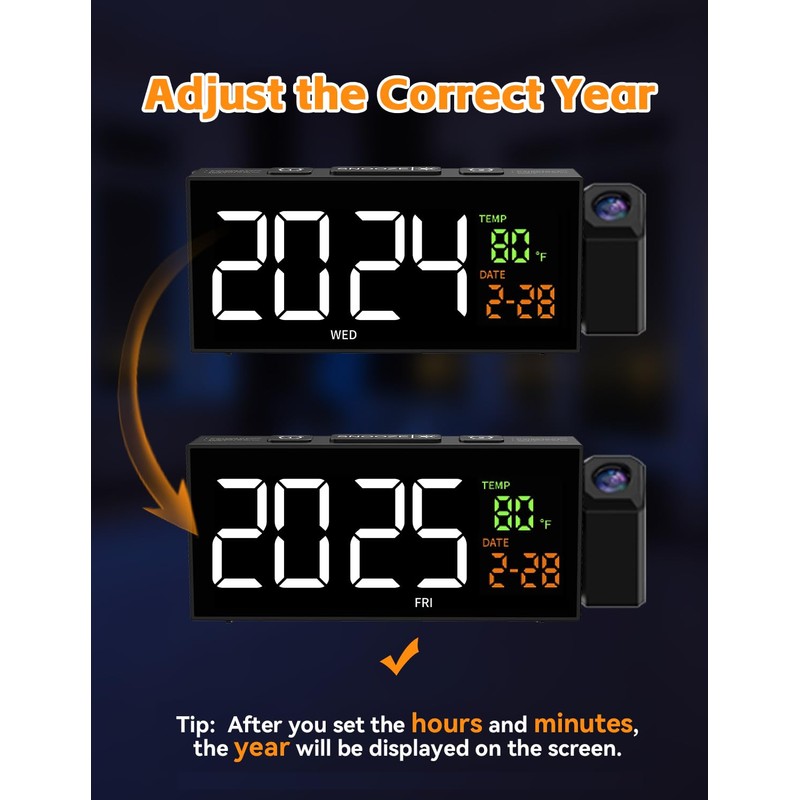 Netzu Projection Clock for Bedroom Ceiling, Alarm Clocks with 180°