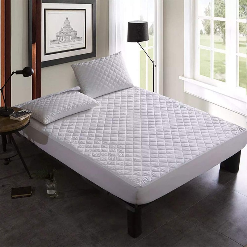 Poly-Cotton Quilted Mattress Protectors 30cm Deep Fitted Skirt Non-Noisy Hotel