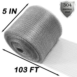 Wire Mesh for Mice Control 5 in X 103Ft,Upgraded Steel Wool Mice Control and Copper Mesh,Hole Fill Mesh Fabric,Weep Holes Covers,Stainless Steel Wire Mesh Roll Not Rusty, Rodent Tape Mesh Barrier