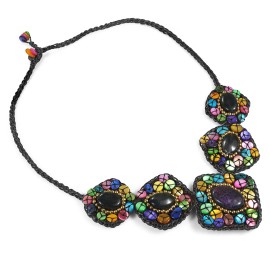 AeraVida Multicolor Medley MOP Oval Labradorite Cotton Rope Necklace