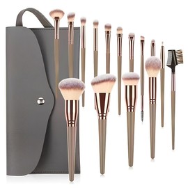 LuLiyLdJ Pennelli Make Up, 15 Pezzi Set Pennelli Trucco Professionale con Champagne Gold Kit Pennello Trucco Occhi Makeup Brushes Regalo per Ragazze Donne Compleanno San Valentino