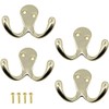 Double Prong Robe Hook Dual Coat Hooks with Screws Brass
