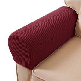 Sofa Arm Chair Covers, Couch Armrest Armchair Covers, Stretch Anti-Slip Recliner Slipcovers Furniture Protector, Set of 2 (Wine Red)