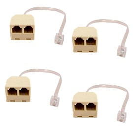 HPWFHPLF Two Way Telephone Splitters, 4 Pack RJ11 6P4C Male to Female Converter Cable, Telephone Wall Adaptor for Landline (4, Beige)