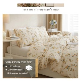 VM VOUGEMARKET Queen Comforter Set Yellow Floral Comforter with 2 Pillowcases Cottagecore Aesthetic Comforter Set for Girls Women 90"x90"
