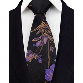 Vinesen Men's Floral Wedding Ties Cravat Jacquard Luxury Business Neckties for Groomsmen, Black Purple, One Size