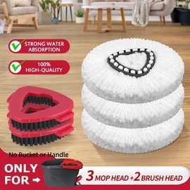 Mop Head & Scrub Brush Refill For O-Cedar EasyWring 1 Tank System Only. Bucket & Handle NOT Included. Perfect Suitable Cleaners Pack:_3mop+2brush（only fits O-cedar one tank old style)