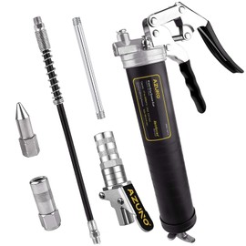 AZUNO Pistol Grip Grease Gun, 6500 PSI Heavy Duty Grease Guns with Flex Hose, Metal Extension, Professional Coupler and Sharp Nozzle