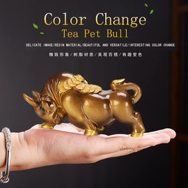 Hormsdar - Bandeja de té que cambia de color, diseño de toro, divertida estatua de Kung Fu para decoración de té, regalo para amantes del té, oficina en casa, computadora, adorno de Feng Shui