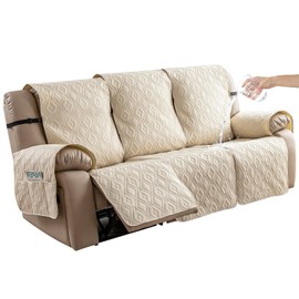 Genina Waterproof Recliner Cover - 3 Seater Non-Slip, Washable Sofa Covers for Recliner Couch, Furniture Protector for Dogs & Kids (Beige, Recliner)