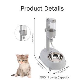 Chazcool Pet Water Dispenser, Pet Standing Water Dispenser Bowl, 2 in 1 500ml Multifunctional Detachable Height with Stand for Dogs Cats