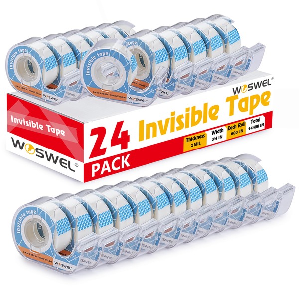 Tape Refills with Dispenser Bulk, 24 Roll Invisible Tapes, 3/4