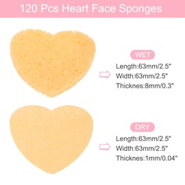 QUARKZMAN Pack of 120 Compressed Face Sponges Heart-Shaped Facial Cleansing Sponges Pads for Daily Skin Care Routines at Home, Kitchen, Travel, Orange