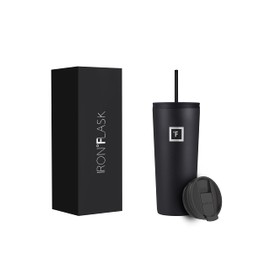IRON °FLASK Classic Tumbler 2.0 – 2 Deckel (Straw Flip), vakuumisolierte Edelstahl-Wasserflasche, doppelwandig, Trinkbecher, Thermos-Reisebecher – Mitternachtsschwarz, 24 oz