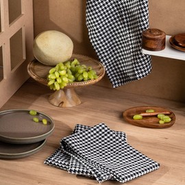 Candy Cottons Kitchen Towels Black and White Kitchen Classic Dish Towels Dishcloths Set Kitchen Rags|Houndstooth Weave Design Pantry Drying Hand Towels Reusable Cotton 18x28 Inch Spring Decor Set of 3