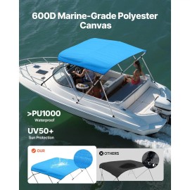 Aluminum Alloy Frame 600D Polyester Bimini Top Waterproof Sun Shade Boat Awning Canopy Storage 3-Bow Boat CoverColor: Pacific Blue Color, Size: Size 72x(73-78)x46 inch