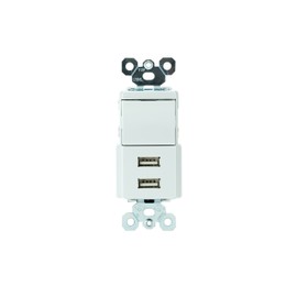 Legrand Pass & Seymour TM83USBWCCV4 15 Amp Combination Decorator Rocker Light Switch and Type A USB Charging Ports, 3-Way, White (1 Count)