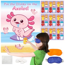 B1ykin Party Pin The Drink Games - Pin The Tail on The Poster Stickers Game Poster Photo Prop Decor, Sticker Game DIY Craft Project for Kids Birthday Party (Drink Axolotl)