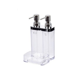 Primanova Viva Soap Dispenser with Sponge, 2 Compartments, 12.5 x 13.5 x 22 cm, 0.3 L and 0.6 L Container, Transparent Chrome