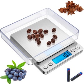 Small Digital Scale for Cooking and Baking,3kg/0.1g,Kitchen Scale,Food Scale,with Blue Backlit LCD Display, 6 Units, Auto Off, Tare, PCS Function, Stainless Steel