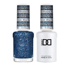 DND Gel Polish Set, Glitter Collection, UV Gel Polish and Air Dry Nail Lacquer, Matching Chip-Free Polish Duo, 927 Blue Illusion, 0.5 Fl Oz