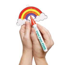 Baker Ross AX935 Rainbow Glass Paint Pens, 8 Pieces Art and Craft Supplies, Acrylic Markers for Kids, Paint Markers for Kids