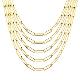 Exway 5 Pcs Paperclip Charm Necklaces Chain 18Inch Stainless Steel Gold Chain Necklaces Kit with Lobster Clasps for Crafts DIY Women Jewelry Making