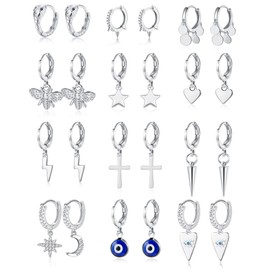 Kakonia Gold Drop Dangle Earrings for Women,Small Huggie Hoop Earrings,Hypoallergenic Dangling Drop Earrings with Cross/Star/Bee/Moon/Lightning,Fashion Jewellery Girls Gifts