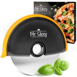 Helperfect Mr. Slicey Pizza Cutter, Perfect Slices Every Time, Extra Easy Cut, Effortless Use, Pizza Cutter with Sharp Stainless Steel Blade + Safety Rubber Lip, Pizza Roller