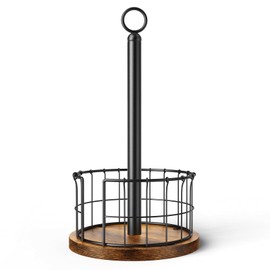 Homode Paper Towel Holder Stand, Countertop Paper Towel Holder with Weighted Base, Farmhouse Standing Paper Towel Roll Dispenser for Kitchen Counter, Fits Standard or Jumbo-Sized Rolls, Rustic Brown