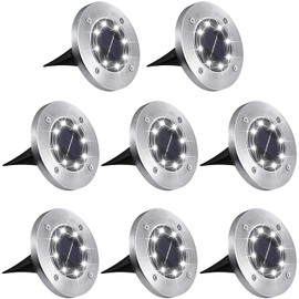 Aogist Outdoor Solar Ground Lights, 8 LED Waterproof Garden Disk Lights In-Ground Landscape Lighting for Lawn Patio Pathway Yard Deck Walkway (White, 8 Pack)