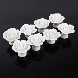 Auped 8 Pcs Vintage Rose Shape Ceramic Door Knobs Drawer Knobs with Screw for Decoration