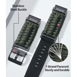 BINLUN Compatible with Garmin Watch Band 20mm 22mm 26mm, Heavy-Duty Braided 550 Paracord Nylon Sport Replacement Strap Design for Quickfit Fenix/Fit for Forerunner/for Instinct/for Quatix/for MARQ